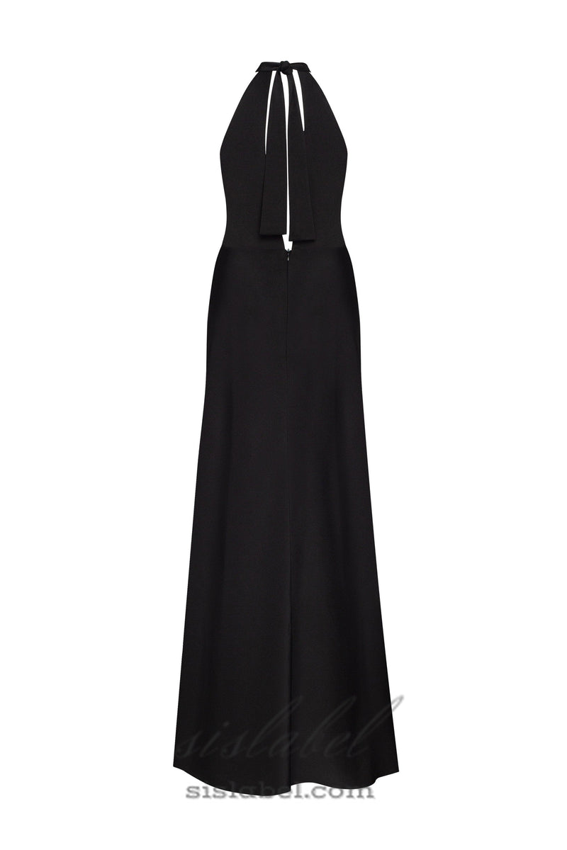 RACHEL BLACK HALTERNECK SATIN BACK CUTOUT MAXI DRESS