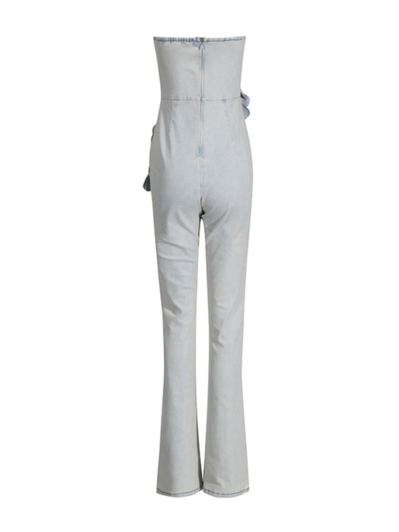 Berlin Floral Denim Jumpsuit in Light Wash