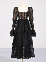 PUFF SLEEVE LACE MAXI DRESS IN BLACK