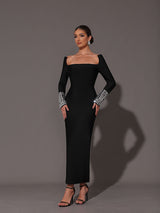 square neck diamond tight bandage maxi dress in black