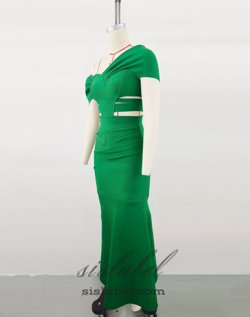 CHESNA GREEN HEART BANDAGE MAXI DRESS