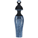 SHARON SEQUIN HALTER MAXI DRESS IN CERULEAN BLUE