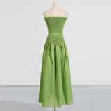 pleated belt chiffon strapless maxi dress in green