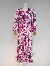 SUSANNA FUCHSIA BELTED TIE-DYED SATIN MAXI DRESS