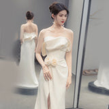 Gauze Satin gown in cream white