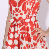 STRAP PRINTED MIDI DRESS IN RED