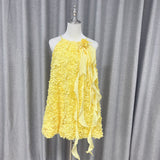 Ribbon halter mini dress in yellow