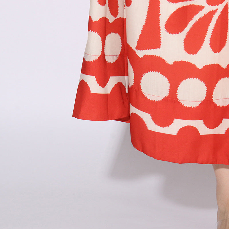 STRAP PRINTED MIDI DRESS IN RED