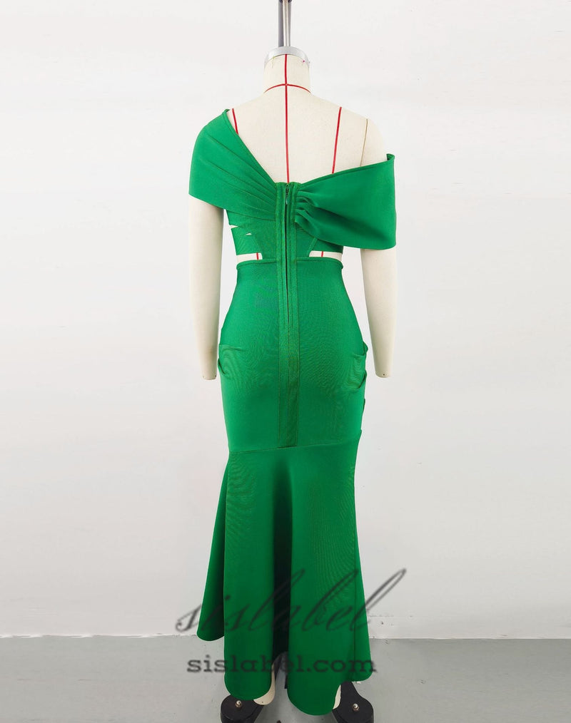 CHESNA GREEN HEART BANDAGE MAXI DRESS