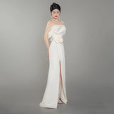 Gauze Satin gown in cream white