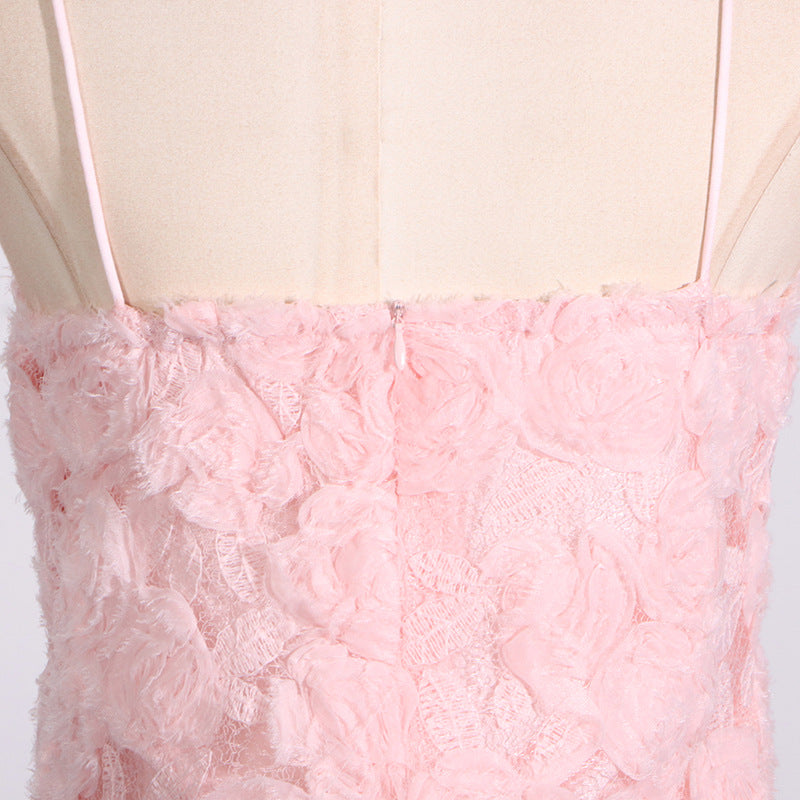 FLORAL APPLIQUÉ PLEATED HEM MINI DRESS IN PINK