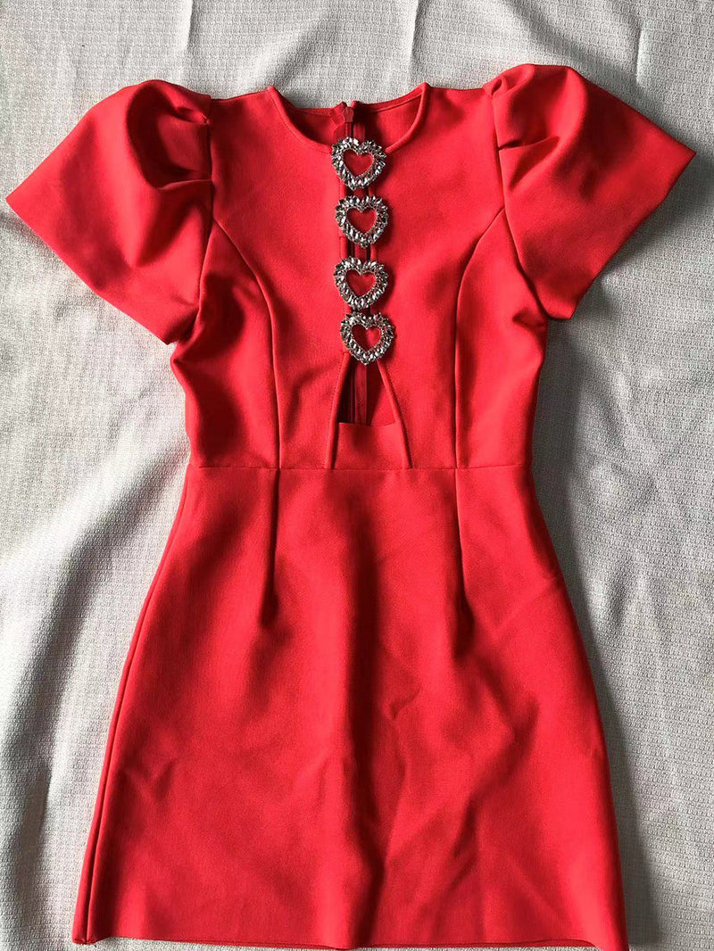 HEART-SHAPED CUTOUT CRÊPE MINI DRESS IN RED