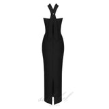 ROBE MAXI BANDAGE CREUSE SANS BRETELLES EN NOIR 