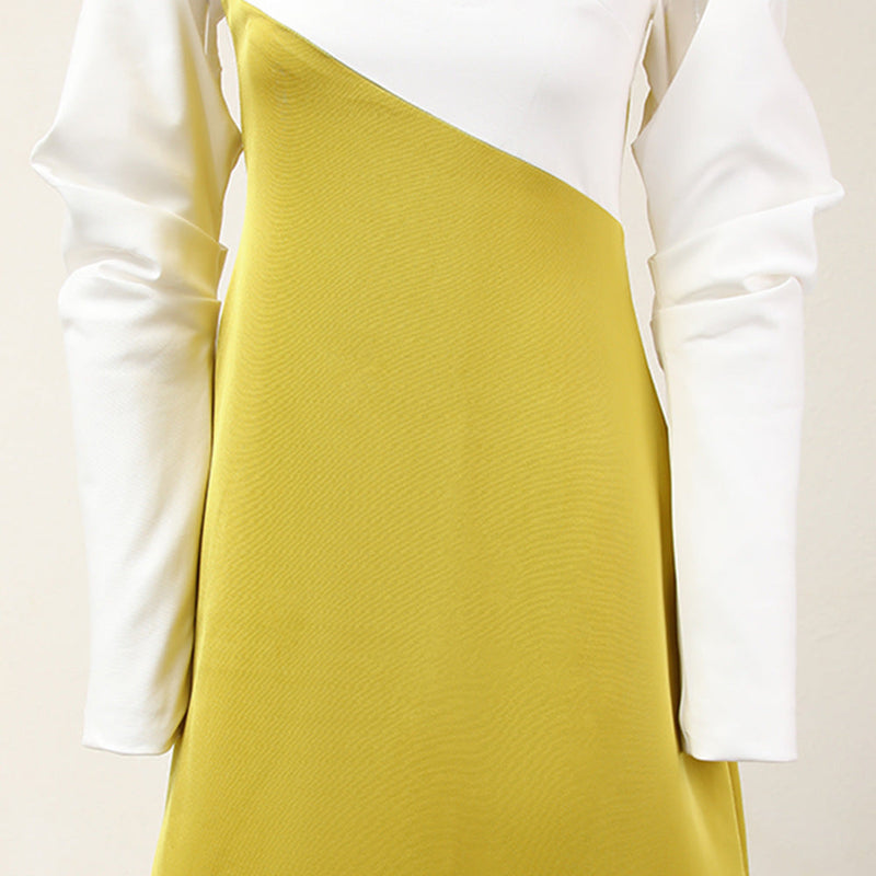 ARLENE YELLOW LONG SLEEVED CUT OUT SILK TAFFETA MIDI DRESS