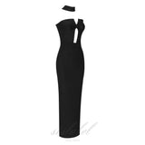 ROBE MAXI BANDAGE CREUSE SANS BRETELLES EN NOIR 