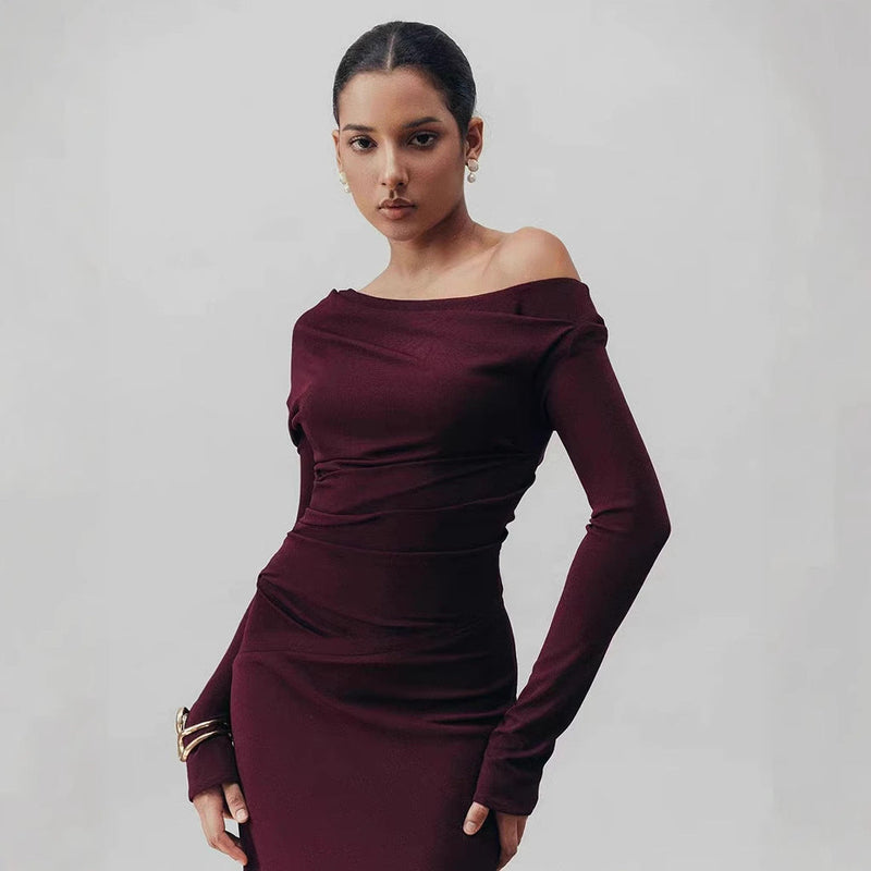 Aria Draped maxi Dress in burgundy