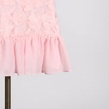 FLORAL APPLIQUÉ PLEATED HEM MINI DRESS IN PINK