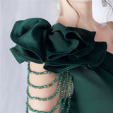 DEBBY GREEN ONE SHOULDER FLOWER CUT OUT SLIT MAXI DRESS