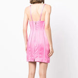 Acetate-blend satin mini dress in pink