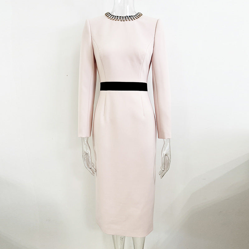 diamond-embellished sheath maxi dress in pink