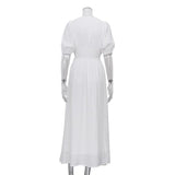 BUTTON-FRONT PUFFED SLEEVES MAXI DRESS IN WHITE