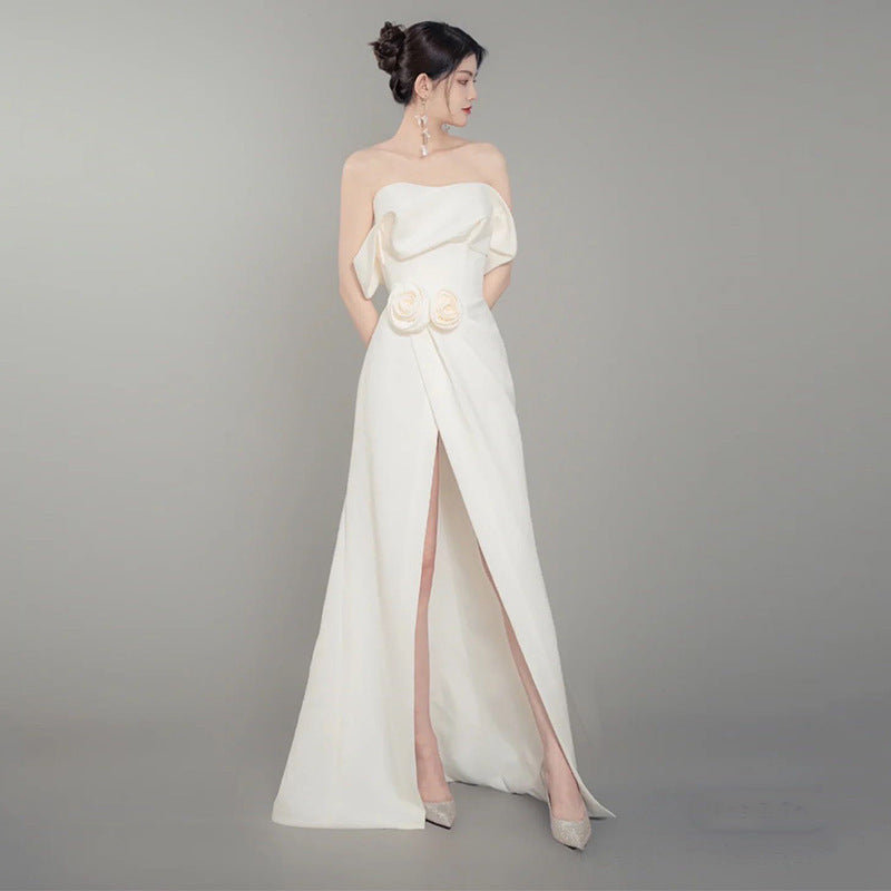 Gauze Satin gown in cream white