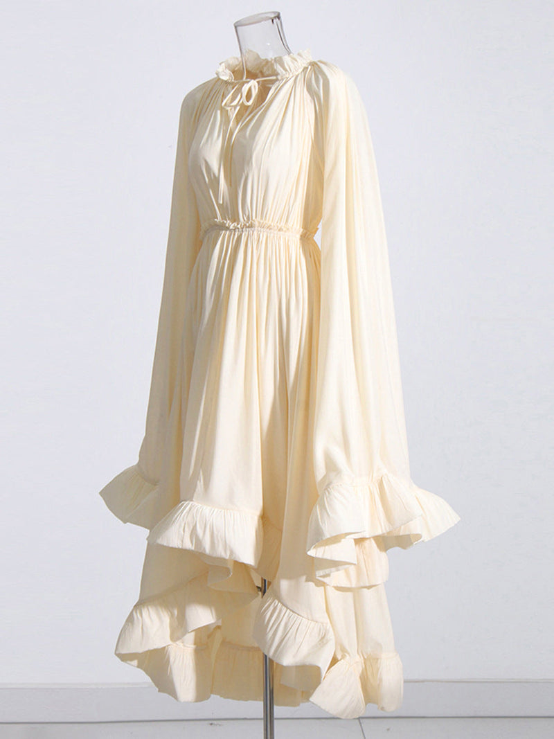 RUFFLE TRIM MAXI DRESS IN WHITE