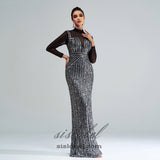 stand collar sequin panel maxi dress in black