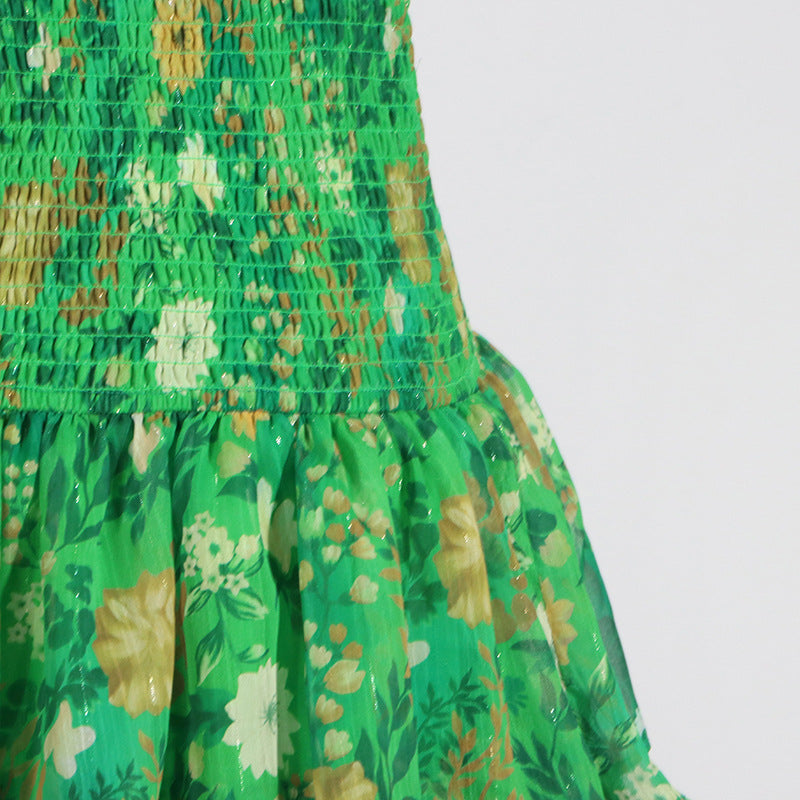 STRAPLESS LAYERED BANDEAU FLORAL PRINT MAXI DRESS IN GREEN