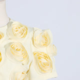 3D FLOWER BUBBLE SLEEVE TOP SKIRT SUIT IN YELLOW