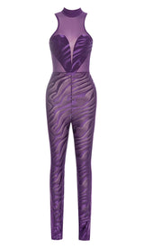 OFF SLEEVE BODYCON JUMPSUIT IN PURPLE