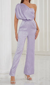 ONE SHOULDER SATIN JUMPSUIT IN LAVENDER