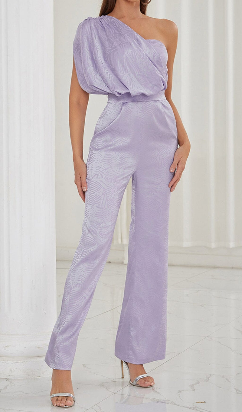 ONE SHOULDER SATIN JUMPSUIT IN LAVENDER