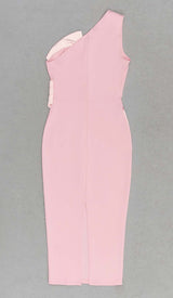 ONE SHOULDER SLIT MIDI DRESS IN PINK