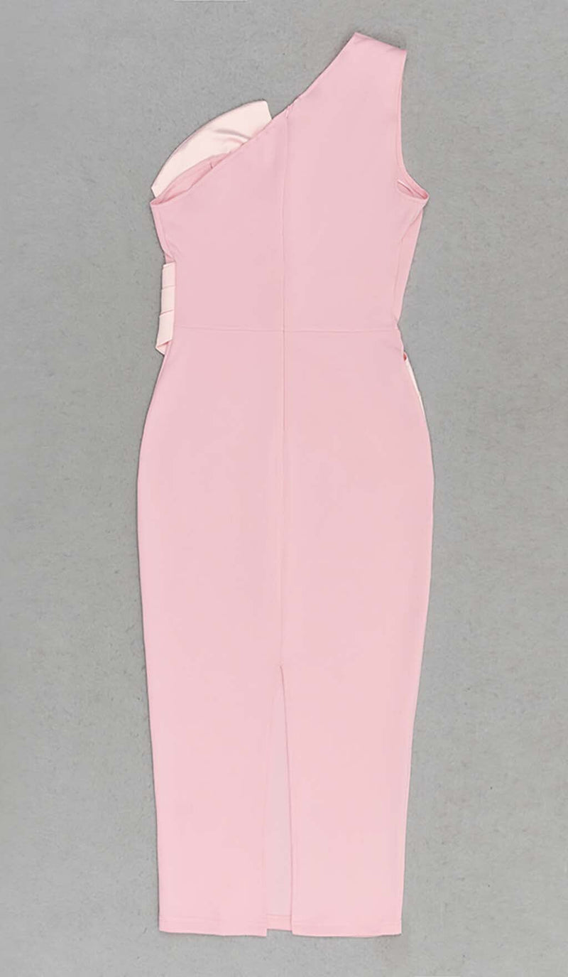 ONE SHOULDER SLIT MIDI DRESS IN PINK