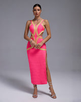 PEACH CUTOUT MAXI BANDAGE DRESS