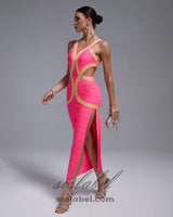 PEACH CUTOUT MAXI BANDAGE DRESS