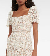 EMBELLISHED GUIPURE LACE MIDI DRESS IN WHITE