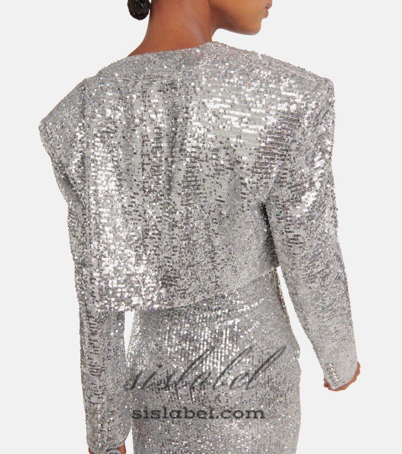 TAMMY CROPPED SEQUINED BLAZER IN SLIVER