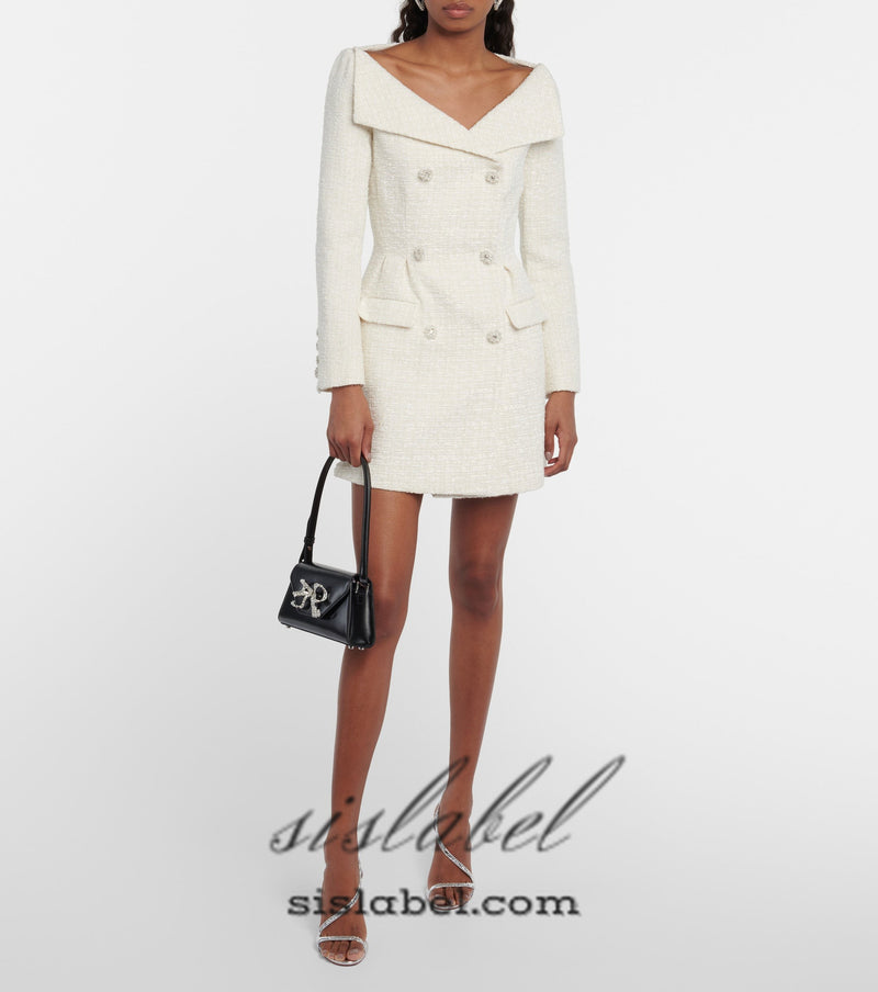 STEPHANIE WHITE BOUCLE BLAZER MINI DRESS