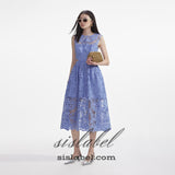 FANNY CUT-OUT LACE EMBROIDERY MIDI DRESS IN BLUE