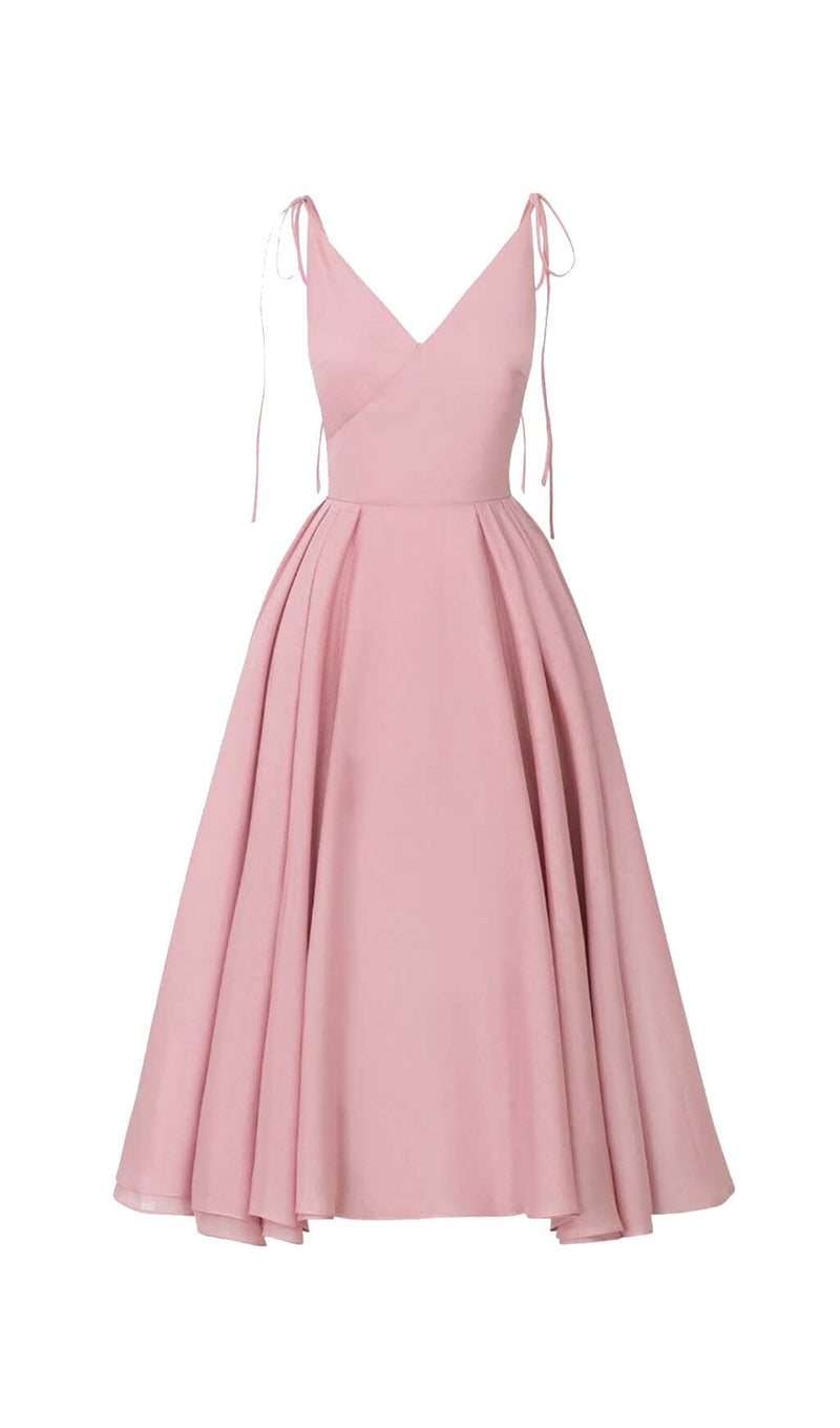 PLEATED FLARE BOTTOMING MIDI DRESS IN PINK