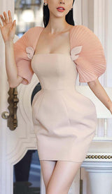 PLEATED SHOULDER MINI DRESS IN PINK