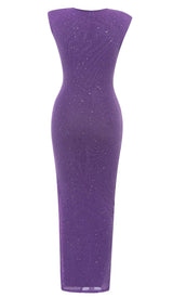 PLUNGE GLITTER BANDAGE MIDI DRESS IN AMETHYST