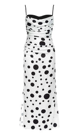 POLKA DOT PRINT RUCHED MERMAID MAXI DRESS