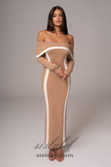 Beige Janet Off Shoulder Maxi Dress