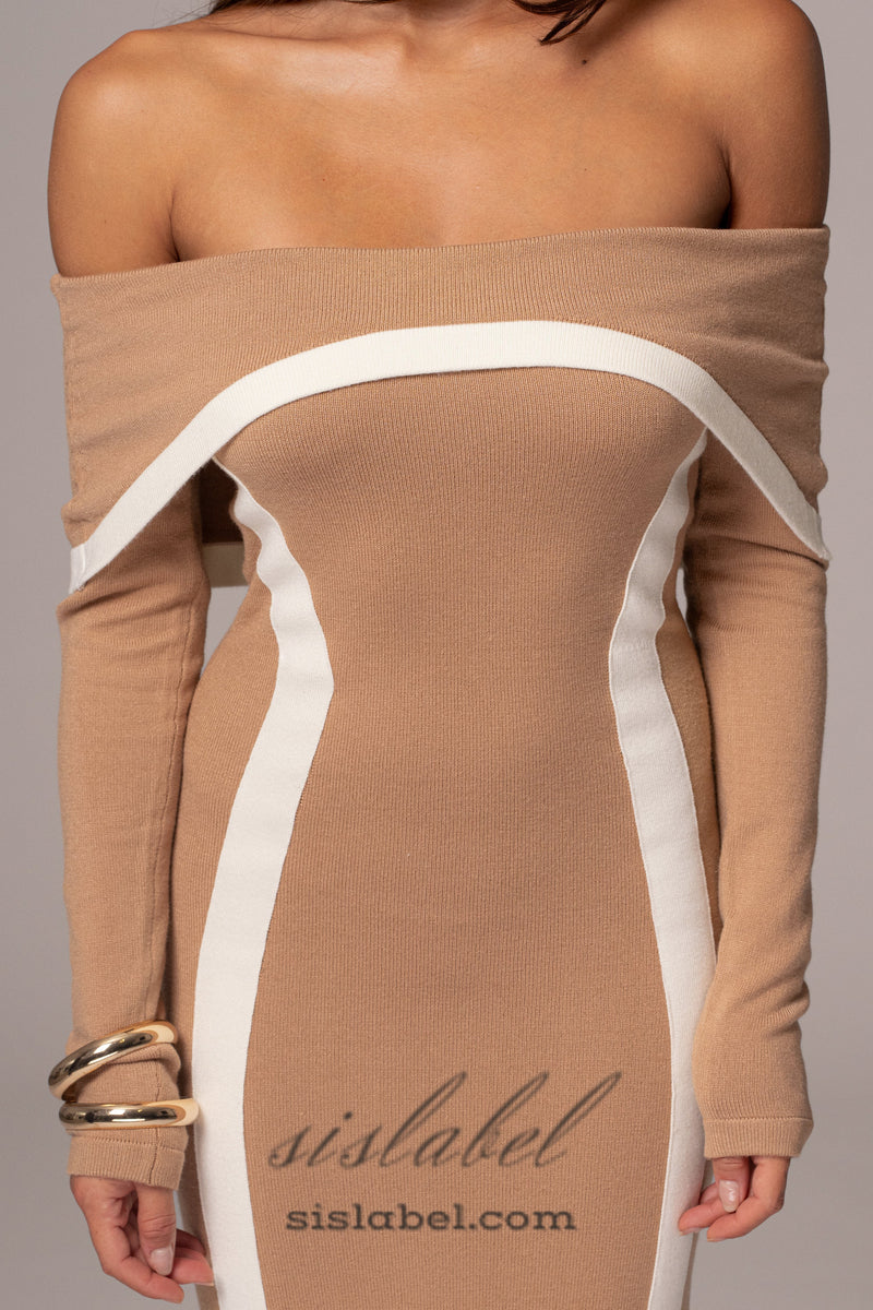 Beige Janet Off Shoulder Maxi Dress