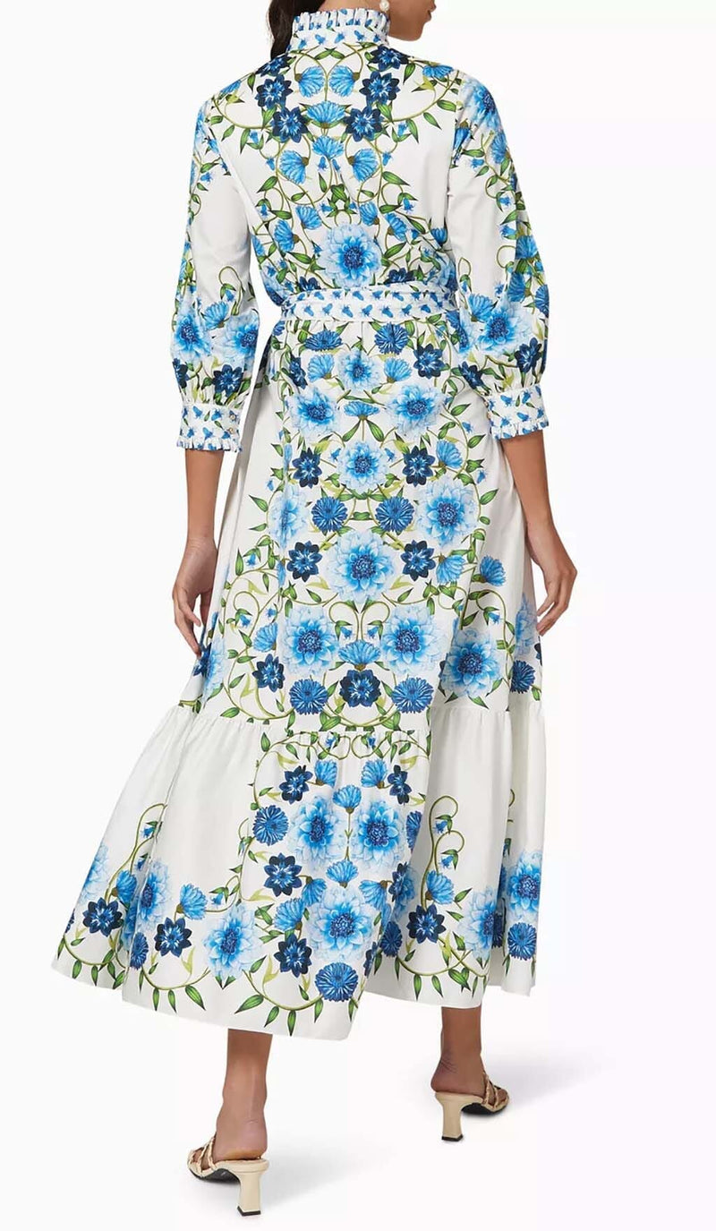 RETRO-INSPIRED TIERED MAXI DRESS IN BLUE