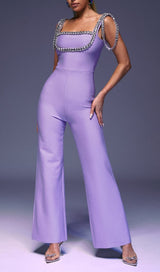 RHINESTONE STRAP JUMPSUIT IN PURPLE