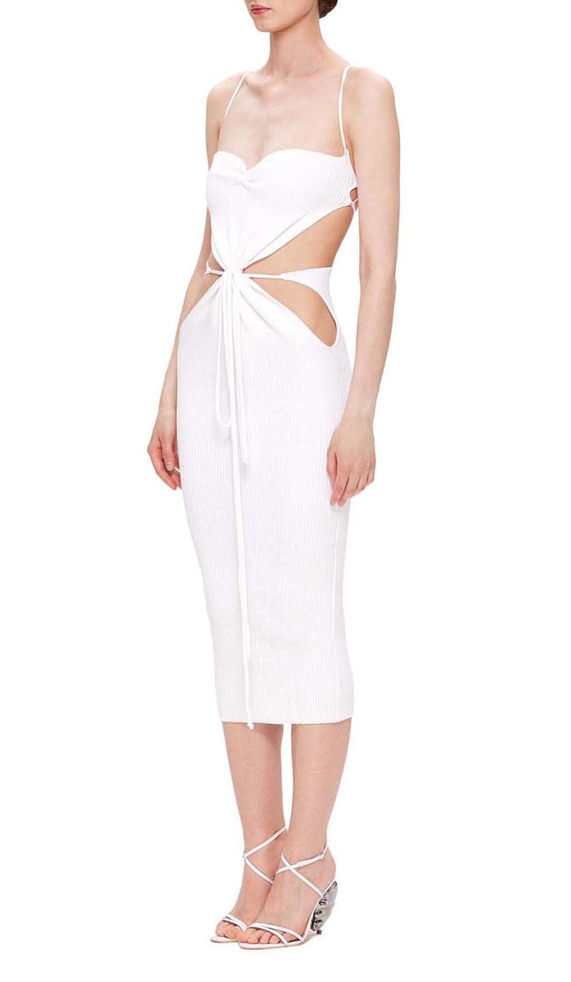 RIBBED CUT OUT MIDI DRESS IN WHITE